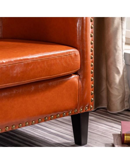 (73x64x70cm) Circle Chair Modern Minimalist Single Sofa with Copper Nails PU Brown Orange