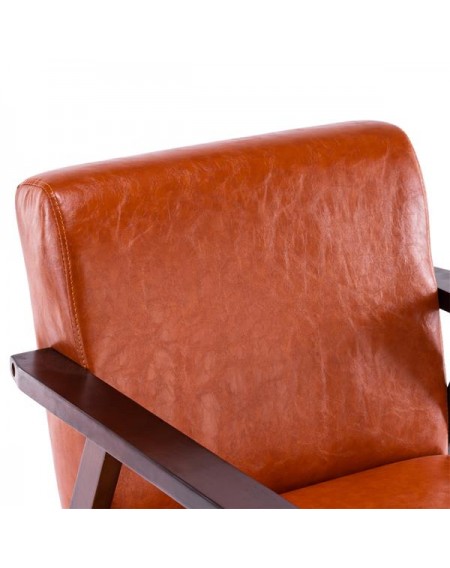 (64x59x71cm) Simple PU Oil Wax Wood Armrest Single Sofa Walnut   Brown PU