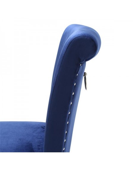 Velvet Fabric / Rubber Wood Legs / Cushion Original Cotton Density 26   Spring / Nail Dressing Stool Two Sets Blue