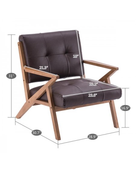 (76 x 85 x 82.5cm) Solid Wood Retro Single Sofa Chair Suede Brown