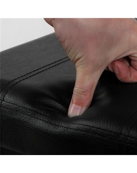 Practical PVC Leather Rectangle Shape with Leather Button Footstool Large Size Black