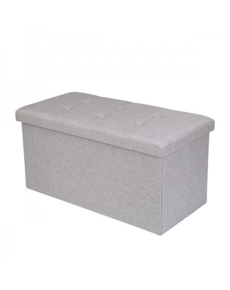 Practical Hessian Rectangle Shape Surface with Leather Button Footstool Beige