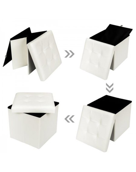 38*38*38 PVC Leather Square Shape Storage Ottoman Concave Surface White