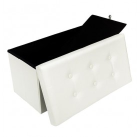 Practical PVC Leather Rectangle Shape with Leather Button Footstool White