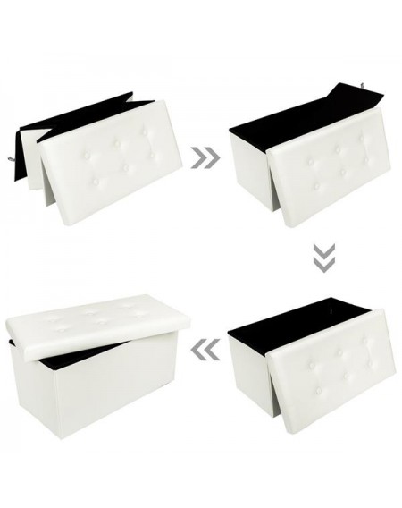 Practical PVC Leather Rectangle Shape with Leather Button Footstool White