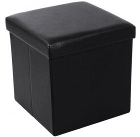 [US-W]FL-01S Practical PVC Leather Square Shape Footstool Black