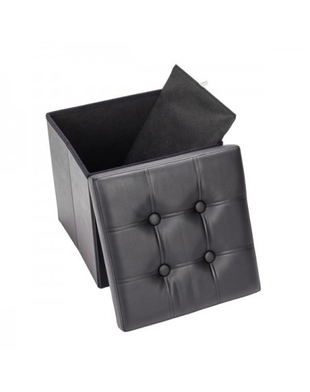 F-02S Practical PVC Leather Square Shape Surface with Line Footstool Black