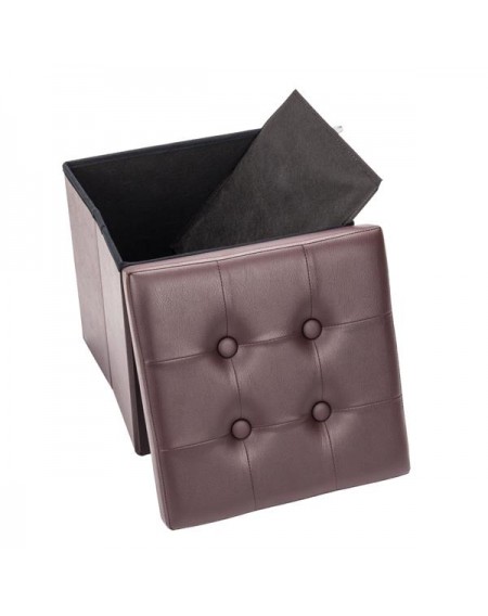 F-02S Practical PVC Leather Square Shape Surface with Line Footstool Brown