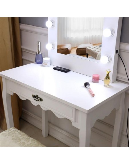 [US-W]FCH Generous Mirror Single Pumping Foot With Bulb Cold Light Dressing Table white
