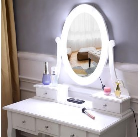 [US-W]FCH With Light Bulb Single Mirror 5 Drawer Dressing Table White