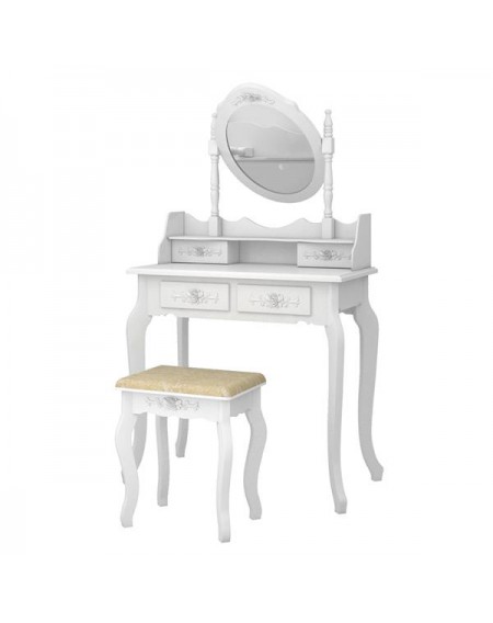 Modern Concise 4-Drawer 360-Degree Rotation Removable Mirror Dresser White