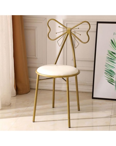 FCH Butterfly Backrest Wrought Iron Leather Makeup Stool Dressing Stool White