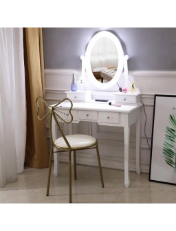 FCH Butterfly Backrest Wrought Iron Leather Makeup Stool Dressing Stool White