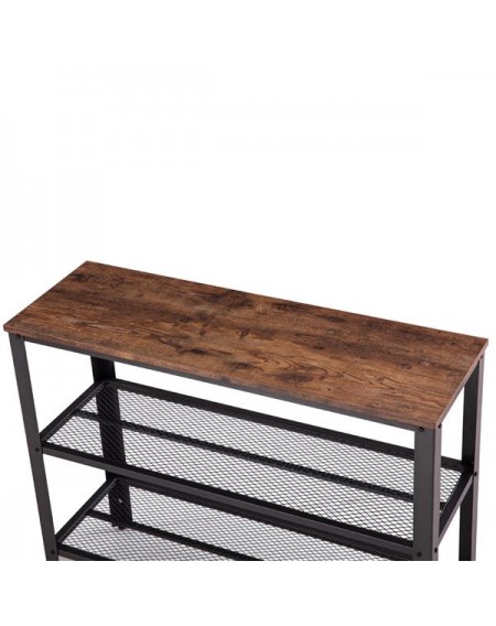 (101.5 x 35 x 80 cm) Industrial Style Three-Layer Cross Porch Table Two-Layer Iron Net Black Walnut Color