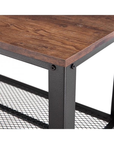 (101.5 x 35 x 80 cm) Industrial Style Three-Layer Cross Porch Table Two-Layer Iron Net Black Walnut Color