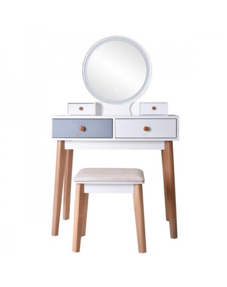 Bedroom Light Luxury Real Wood Dressing Table Simple Makeup Table With Lamp Three Color Adjustable