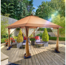 Outdoor Pop Up Gazebo Canopy with Mosquito Netting and Solar LED Light for Parties and Outdoor Activities