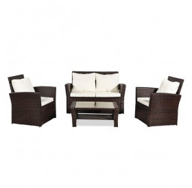 Oshion Outdoor Rattan Sofa Combination Four-piece Package-Brown (Combination Total 2 Boxes)
