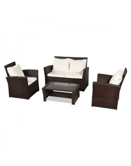 Oshion Outdoor Rattan Sofa Combination Four-piece Package-Brown (Combination Total 2 Boxes)