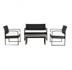 Oshion Outdoor Leisure Rattan Furniture Wicker Chair 4-piece Metal Armrest-Black