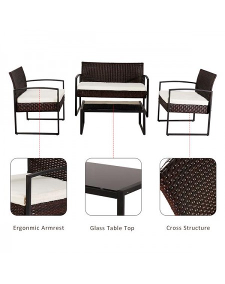 Oshion Outdoor Leisure Rattan Furniture Wicker Chair 4-piece Metal Armrest-Brown