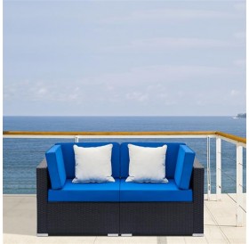Fully Equipped Weaving Rattan Sofa Set with 2pcs Corner Sofas Black