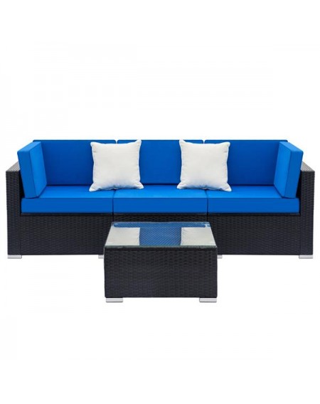 Fully Equipped Weaving Rattan Sofa Set with 2pcs Corner Sofas & 1pcs Single Sofas & 1 pcs Coffee Table Black