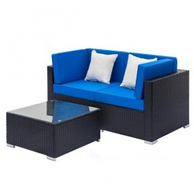 Fully Equipped Weaving Rattan Sofa Set with 2pcs Corner Sofas & 1 pcs Coffee Table Black
