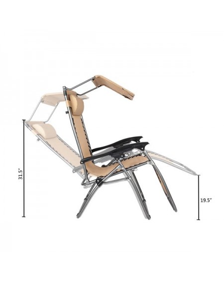 Zero Gravity Lounge Chair with Awning Leisure Chair Khaki