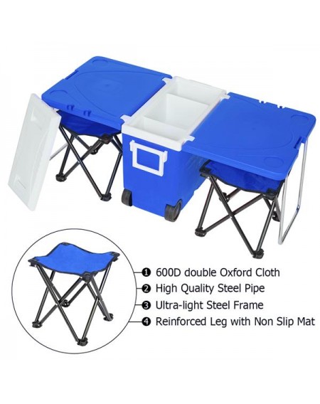 Outdoor Picnic Foldable Multi-function Rolling Cooler Upgraded Stool Blue