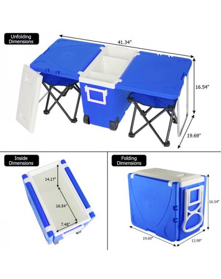 Outdoor Picnic Foldable Multi-function Rolling Cooler Upgraded Stool Blue